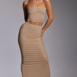 Oh Polly Melisande Embellished Mid Rise Gown Skirt in Gold