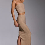 Oh Polly Melisande Embellished Mid Rise Gown Skirt in Gold