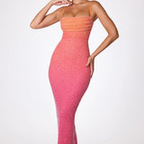 Oh Polly Monte Carlo Embellished Maxi Dress in Red and Orange Ombré