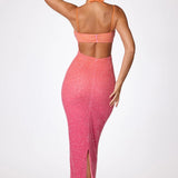 Oh Polly Monte Carlo Embellished Maxi Dress in Red and Orange Ombré