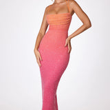 Oh Polly Monte Carlo Embellished Maxi Dress in Red and Orange Ombré