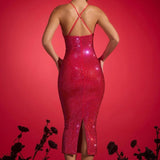 Oh Polly Munira Embellished Plunge Midaxi Dress in Crimson Red