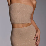 Oh Polly Odetta Embellished Strapless Crop Top in Gold