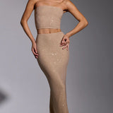 Oh Polly Odetta Embellished Strapless Crop Top in Gold
