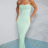 Oh Polly Palermo Embellished Bandeau Cowl Neck Maxi Dress in Mint