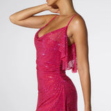 Oh Polly Perla Embellished Corset Kaftan Mini Dress in Hot Pink