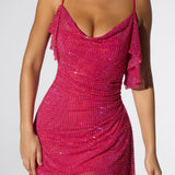 Oh Polly Perla Embellished Corset Kaftan Mini Dress in Hot Pink