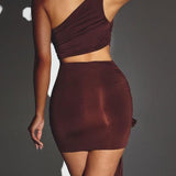 Oh Polly Orchidee Bow Detail Mini Dress in Chocolate Brown