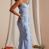 Oh Polly Perrine Corset Frill Skirt Maxi Dress in Blue