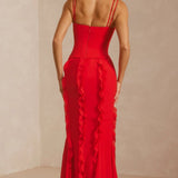 Oh Polly Perrine Corset Frill Skirt Maxi Dress in Scarlet Red