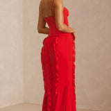 Oh Polly Perrine Corset Frill Skirt Maxi Dress in Scarlet Red