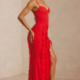 Oh Polly Perrine Corset Frill Skirt Maxi Dress in Scarlet Red
