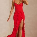 Oh Polly Perrine Corset Frill Skirt Maxi Dress in Scarlet Red