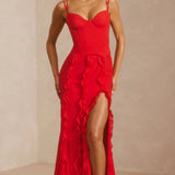 Oh Polly Perrine Corset Frill Skirt Maxi Dress in Scarlet Red