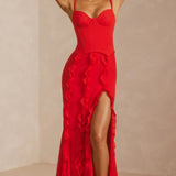 Oh Polly Perrine Corset Frill Skirt Maxi Dress in Scarlet Red