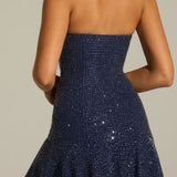 Oh Polly Phaedra Embellished Halterneck A-Line Mini Dress in Midnight Blue