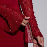 Oh Polly San Marino Embellished Side Split Maxi Dress in Red