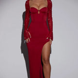 Oh Polly San Marino Embellished Side Split Maxi Dress in Red