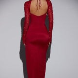 Oh Polly San Marino Embellished Side Split Maxi Dress in Red