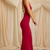 Oh Polly Xanthia Pearl-Detail Halterneck Maxi Dress in True Red