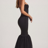 Oh Polly Adelpha Tulle Hem Fishtail Gown in Black