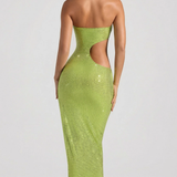 Oh Polly Embellished Cut-Out Bandeau Maxi Dress in Pear Green