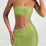 Oh Polly Embellished Cut-Out Bandeau Maxi Dress in Pear Green