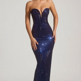 Oh Polly Embellished Plunge Gown in Navy