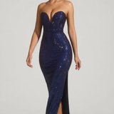 Oh Polly Embellished Plunge Gown in Navy
