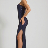 Oh Polly Embellished Plunge Gown in Navy