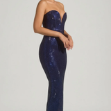 Oh Polly Embellished Plunge Gown in Navy