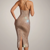 Oh Polly Embellished Plunge Midaxi Dress in Almond