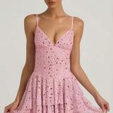 Oh Polly Embellished Ruffled Tiered Mini Dress in Pink