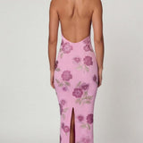 Oh Polly Gyda Embellished Halterneck Maxi Dress in Soft Pink
