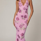 Oh Polly Gyda Embellished Halterneck Maxi Dress in Soft Pink