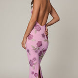 Oh Polly Gyda Embellished Halterneck Maxi Dress in Soft Pink