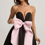Oh Polly Norina Bow-Detail Corset Mini Dress in Black