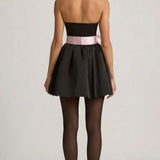 Oh Polly Norina Bow-Detail Corset Mini Dress in Black