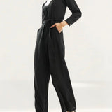 Only V Neck Belted Jumpsuit In Black Glitter