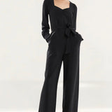 Only V Neck Belted Jumpsuit In Black Glitter