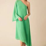 Ro&Zo Oona Green Chiffon One Shoulder Maxi Dress