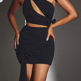 Oh Polly Orchidee Bow Detail Mini Dress in Jet Black