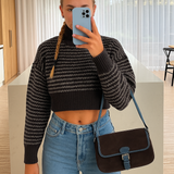 Noisy May High Neck Fluffy Jumper In Black & Grey Stripe