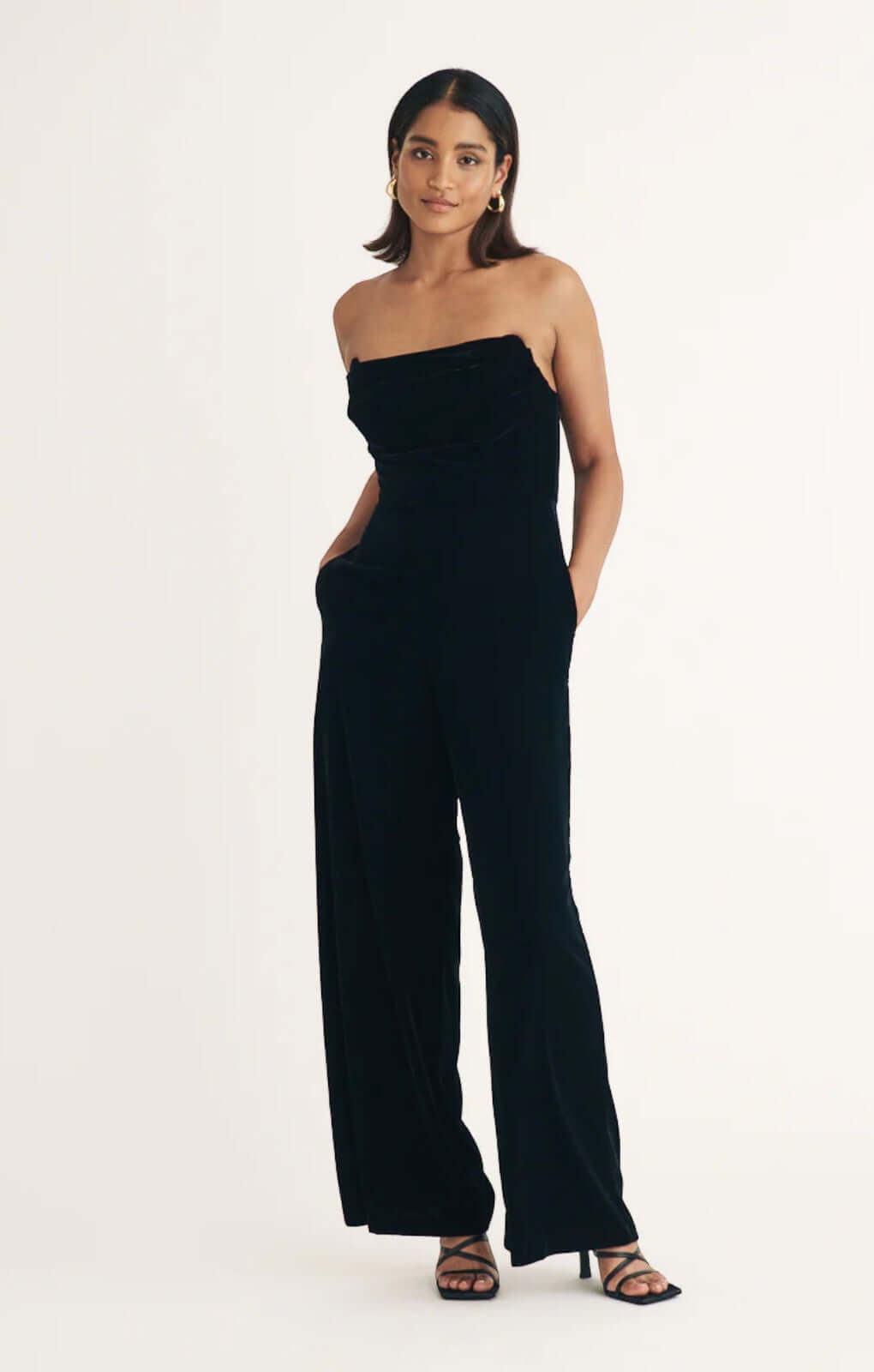 Nobody's Child Black Velvet Strapless Jumpsuit