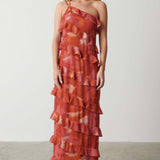 Pretty Lavish Paisley Printed Red Ruffle Maxi Dress