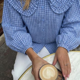 Glamorous Pale Blue Check Statement Collar Blouse