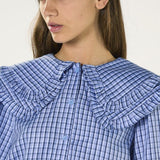 Glamorous Pale Blue Check Statement Collar Blouse