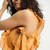 Reclaimed Vintage Shirred Ruffle Maxi Dress In Spice Orange