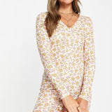 Asos Design Long Sleeve Mini Shirt Dress In Cream Ditsy Floral