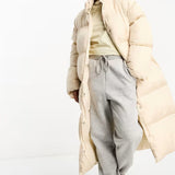 Asos Design Longline Puffer Coat In Cream